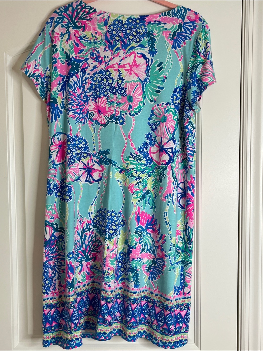 Lily Pulitzer-“Sophiletta”Dress in bright turquoise, pink & blue coral print-XL - Picture 2 of 8